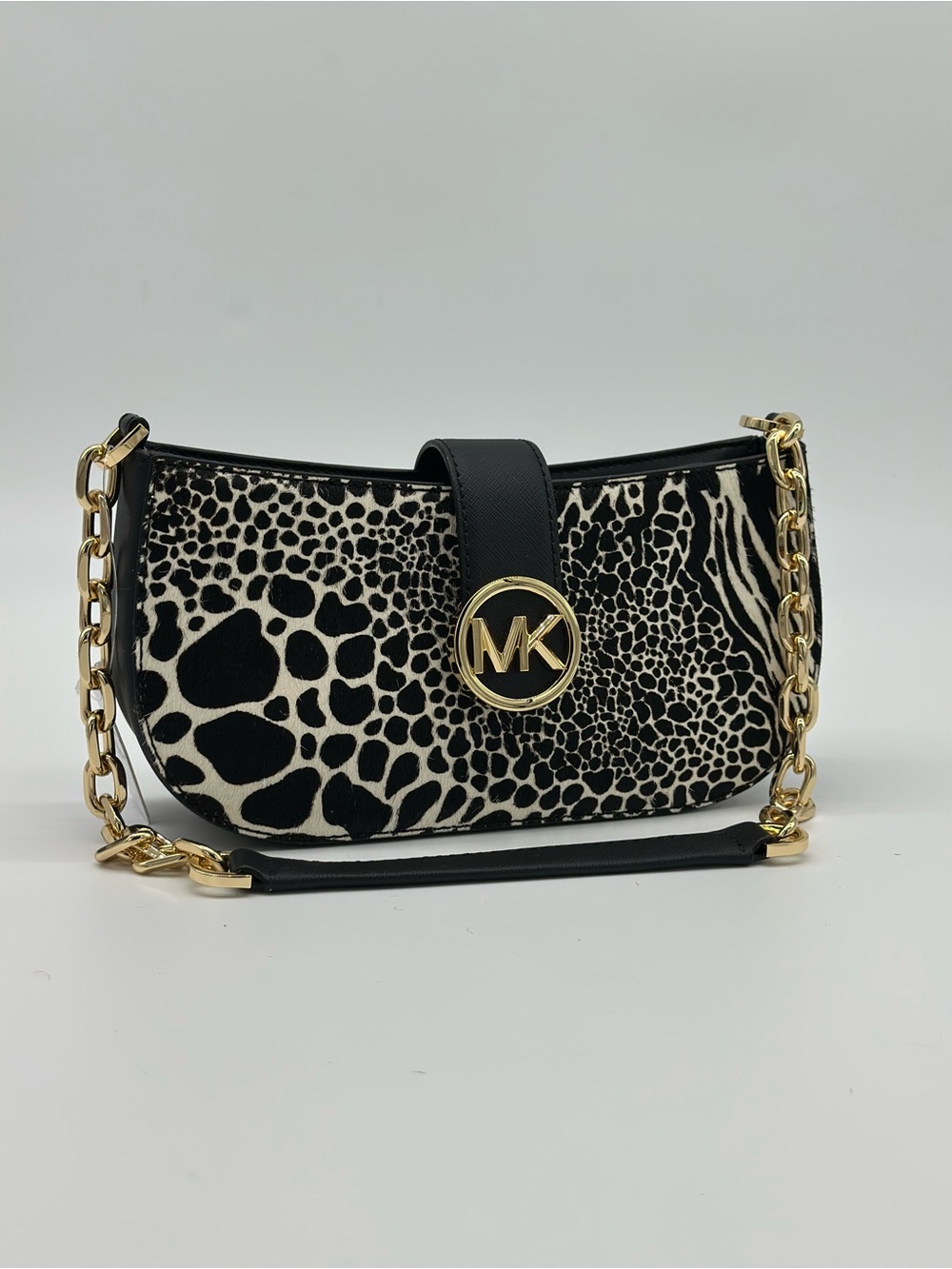 Michael Kors Black & White Animal-Print Chain Crossbody - Picture 8 of 8